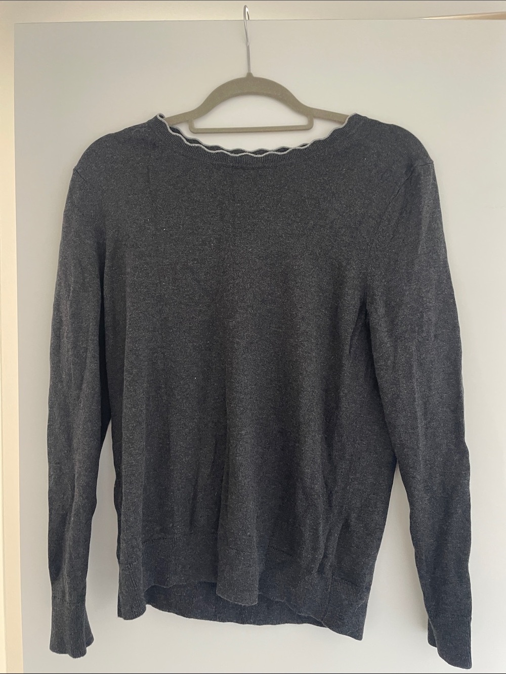 Banana Republic Charcoal Gray Crewneck Sweater with Scallop Trim